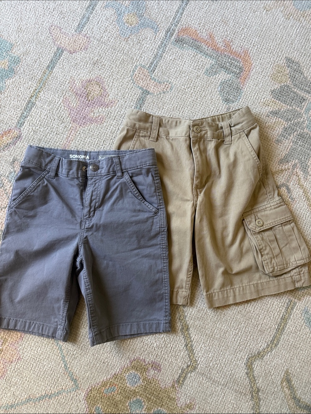 Sonoma Gray Stretch Shorts and Tan Cargo Shorts